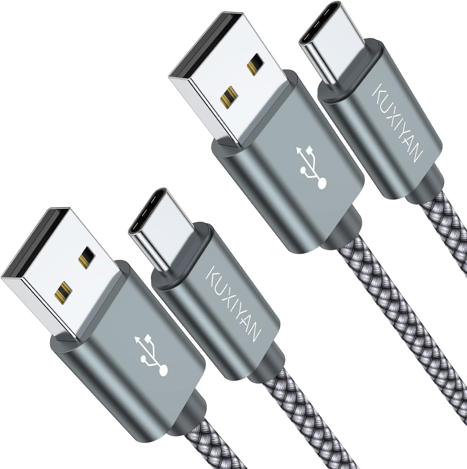 USB Type C Cable,(2-Pack 3FT) USB C Charger Cable Car Carplay Cable Nylon Braided Fast Charging Sync Cord Compatible iPhone 16/15 Pro Max Samsung Galaxy S10 S9 S8 Plus,Note 9 8,Google Pixel 2 XL(Gray)