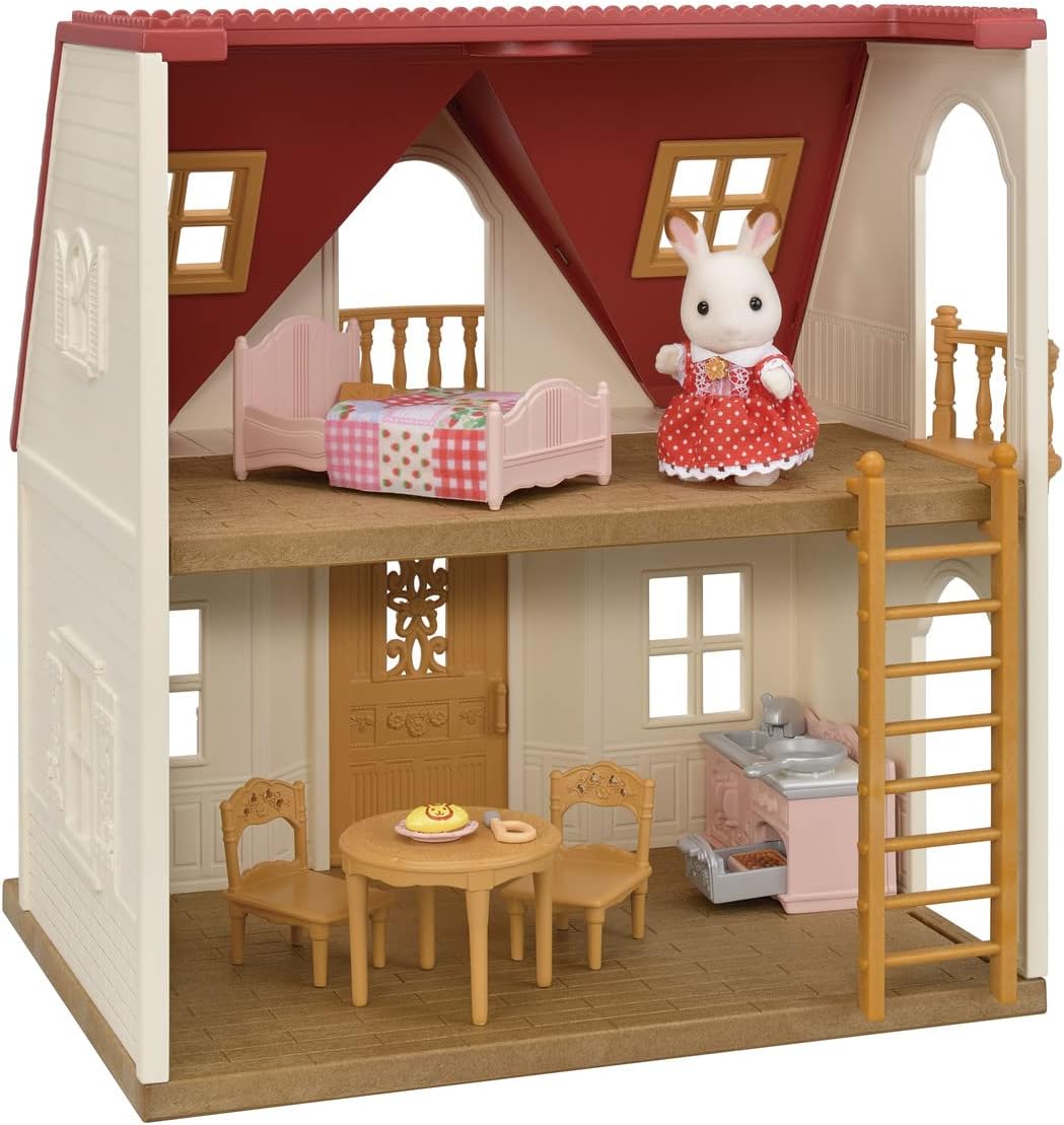 Calico Critters Red Roof Cozy Cottage Dollhouse Playset with Figure, Furniture and Accessories