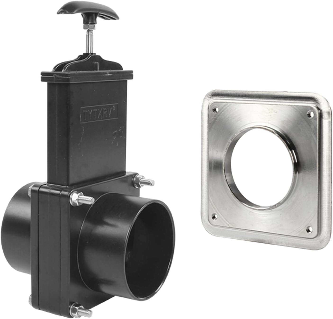 Black Dump Waste Sewer 75mm (2.95”) RV Manual Control Plastic Gate Valve Water Gate Valve Durable Flow Body with Metal Handle Flange for Caravan Trailer Motorhome