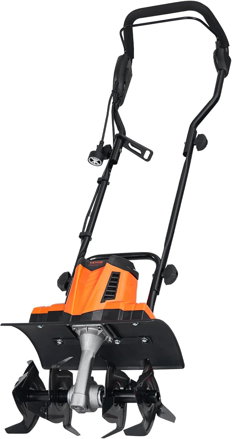 VEVOR 10 Amp Electric Tiller, 14" Tilling Width 3.94" Tilling Depth Corded Electric Tiller/Cultivator, Steel Mn Tines, Rototiller for Garden Lawn Soil Digging