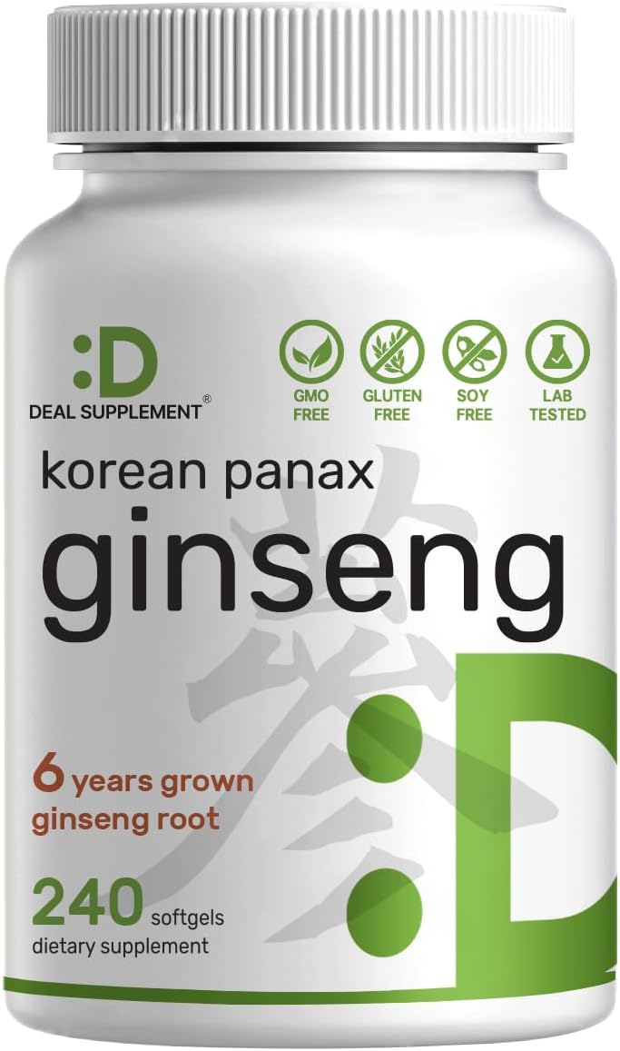 Korean Red Panax Ginseng Root Extract, 7,500mg Serving, 240 Softgels – 150mg Active Ginsenosides