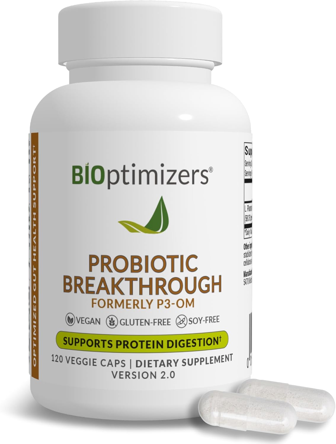 BiOptimizers Probiotic Breakthrough – Lactobacillus Plantarum OM Probiotics & Prebiotics Health Supplement for Gut, Digestive & Immune Support Probiotics for Women Men Elderly– 120 Vegan Capsules