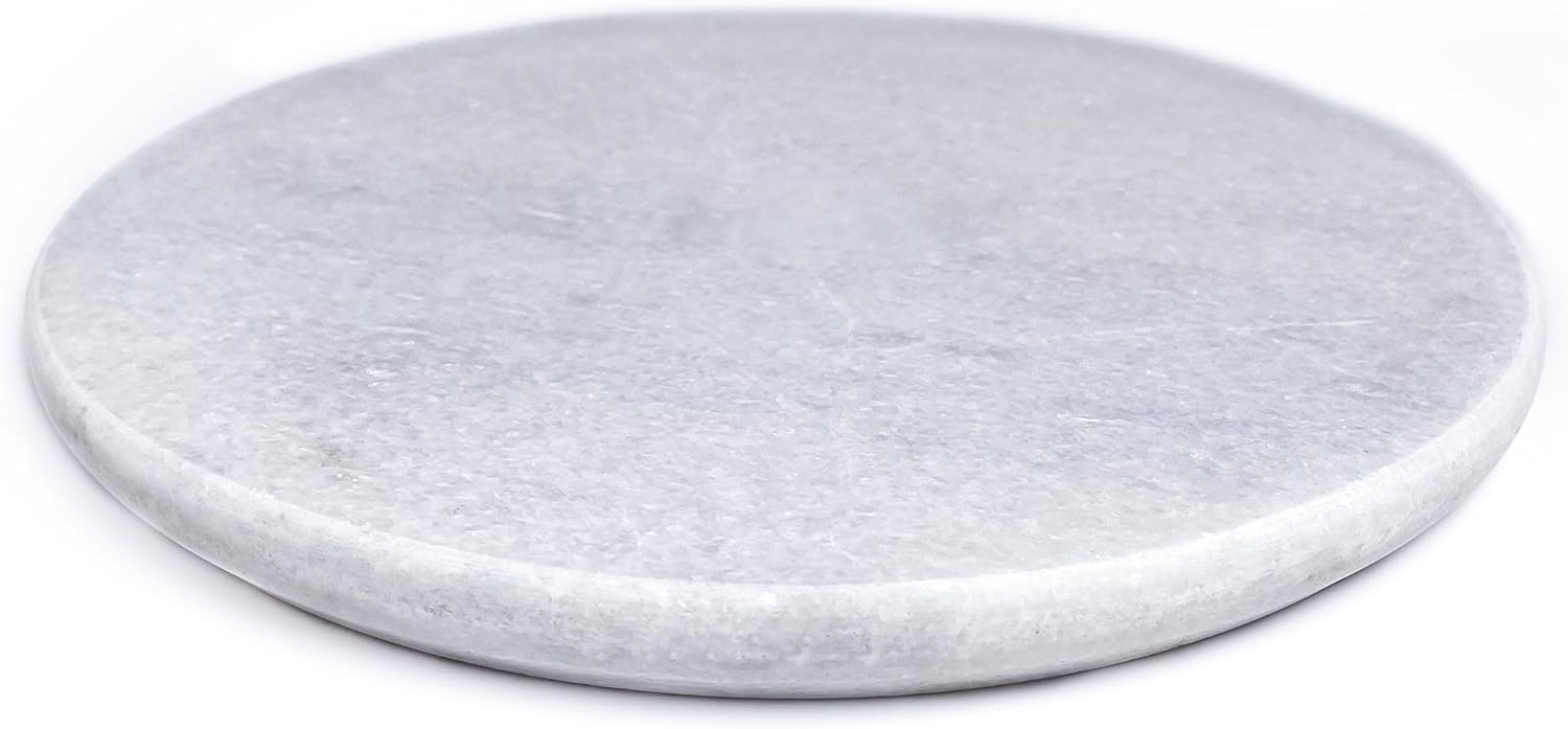 White Marble Chakla, high- Quality Marble Ring Base Rolling Board Serves Multiple Purposes (11")