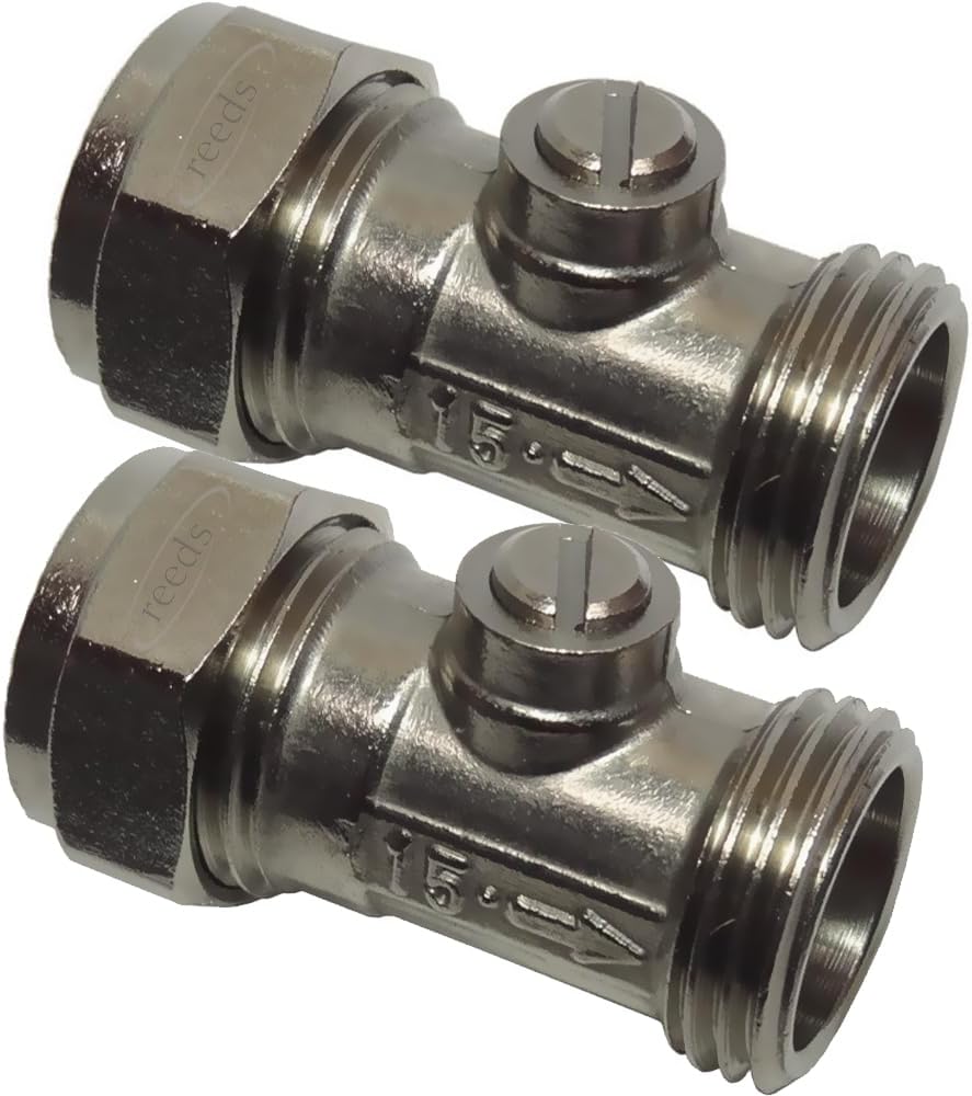 2X Reeds 15mm X 1/2inch Male Iron Flat Faced Isolating Valve for Tap Connector Flexi Pipes - Pack of 2