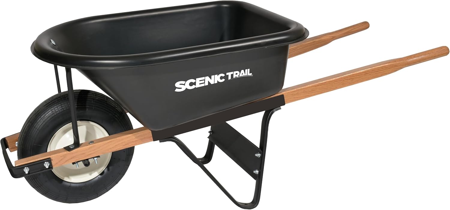 Scenic Road Wheelbarrow Heavy Duty 5 Cubic feet – 16” Single Wheel Barrow Ribbed Tire for Home Improvement – Gardening Essentials for Landscaping, Farming, Contractor, Lawn Equipment (Model B5-1R)