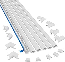 D-Line Small Cord Cover Kit, 30ft Self-Adhesive Wire Hider, Half Round Cord Covers, Paintable Cable Management - 6X 5ft Channels and 13 Accessories
