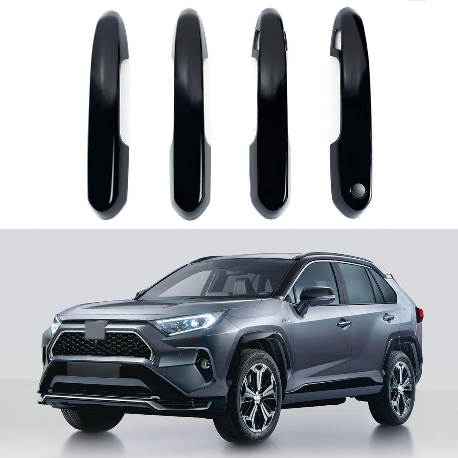 Door Handle Cover Trim Compatible With Toyota Rav4 XLE SE XSE 2019-2023 For Highlander L LE XLE XSE 2023 2022 2021 2020 Exterior Door Handles Accessories Decoration with Smart Key Holes Glossy Black
