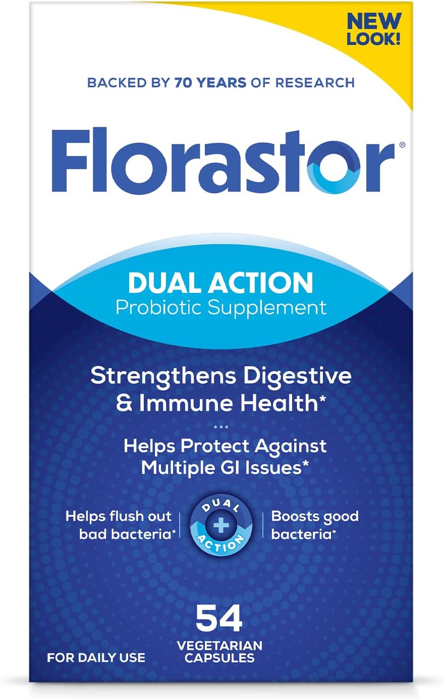 Florastor Probiotics for Digestive and Immune Health, 54 Capsules, Probiotics for Women & Men, Helps Flush Out Bad Bacteria, Boosts The Good with Our Strain Saccharomyces Boulardii, Packaging May Vary