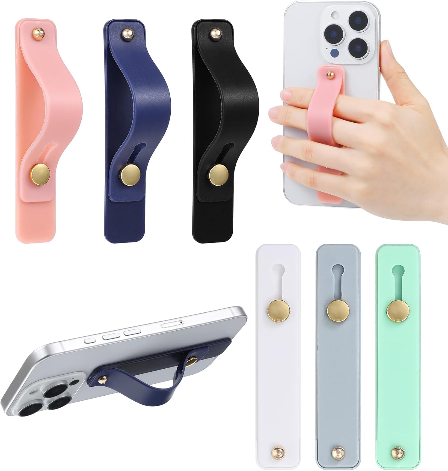 Silicone Phone Strap, 6 Pcs Universal Phone Grip Strap, 4-Inch Phones Case Grip for Most Smartphones (6 Colors)