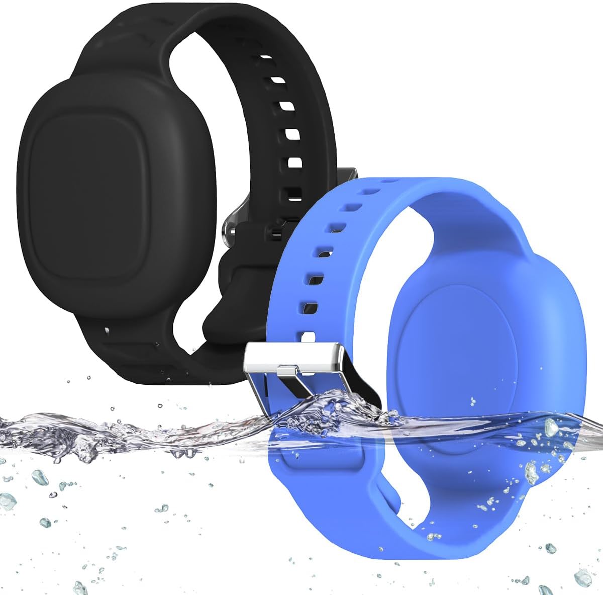 [2 Pack] Silicone Bracelet for Tile Mate 2024, Waterproof Protective Hidden Holder for Tile Life360 Mate Tracker Silicone Tile Mate Accessories for Child/Teen/Elderly (Black+Blue)
