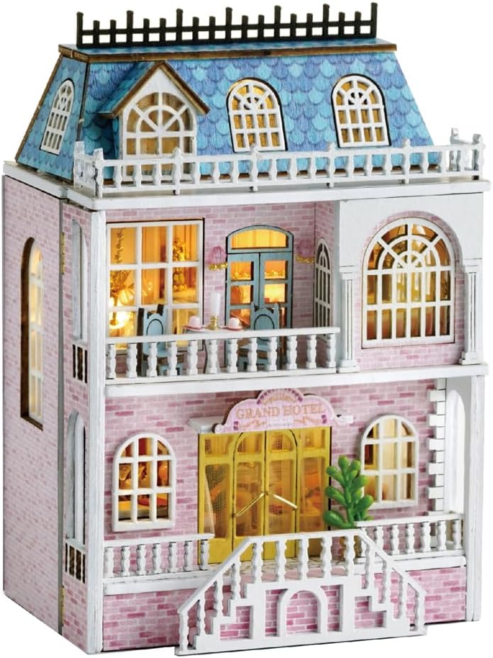 CUTEROOM Wooden Miniature House Kit - DIY Tiny House Making Kit with Furniture, Dollhouse Gift for Women and Girls (Romantic Castle)
