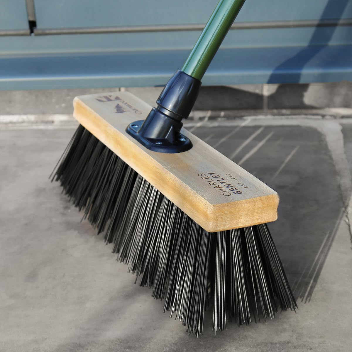 Charles Bentley Charnwood 14" Heavy Duty PVC Broom for Garden & Outdoor Maintenance Premium Brushware Green FSC