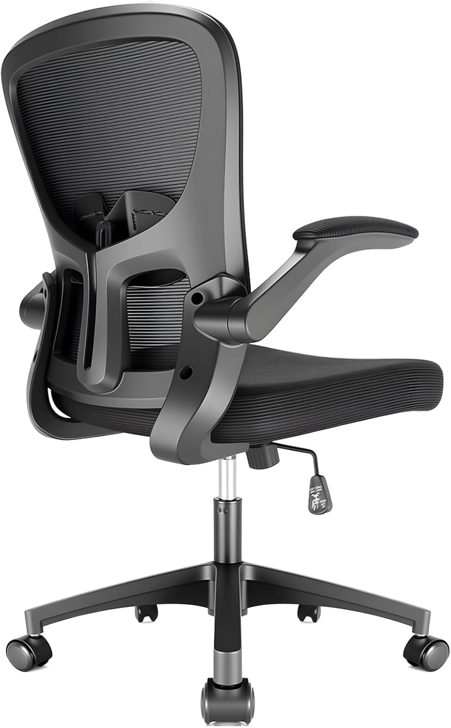 Durrafy Office Chair Ergonomic, Desk With 90° Flip-up Armrests and Lumbar Support, Mid Back Office Desk Chair, Height-Adjustable, Mesh Swivel Chair with Silent casters, Suitable for Home Office