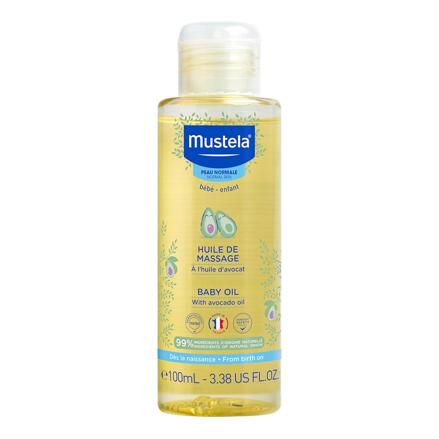 Mustela Baby Oil - Moisturizing Oil for Massage - with Natural Avocado, Pomegranate & Sunflower Oil - 3.38 fl. Oz
