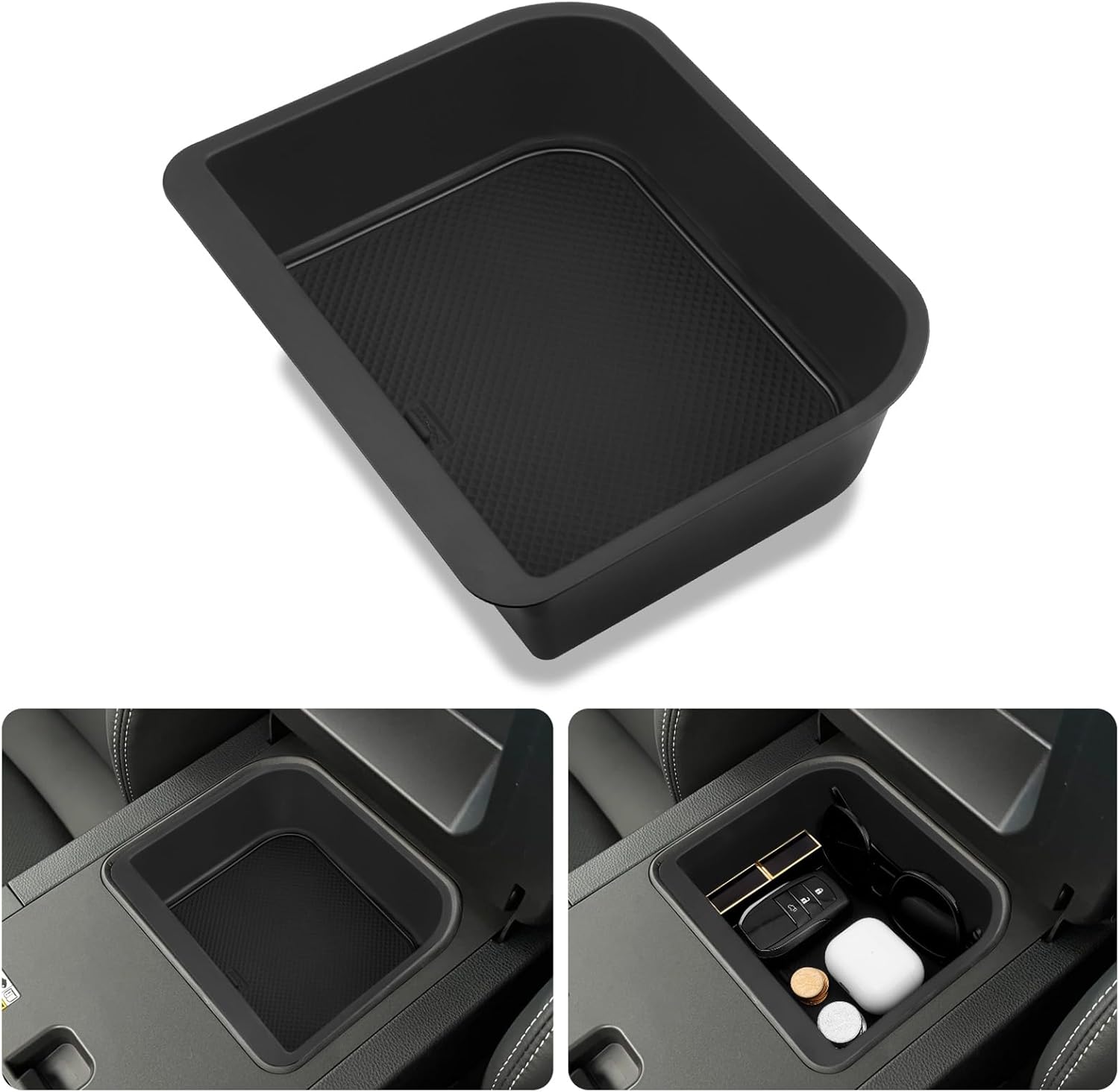 1797 Center Console Organizer fit for Toyota Land Cruiser Prado 250 / Lexus GX 550 2024 2025 Accessories Armrest Storage Tray Non-Slip Rubber Pad (Only fit Cool Box)