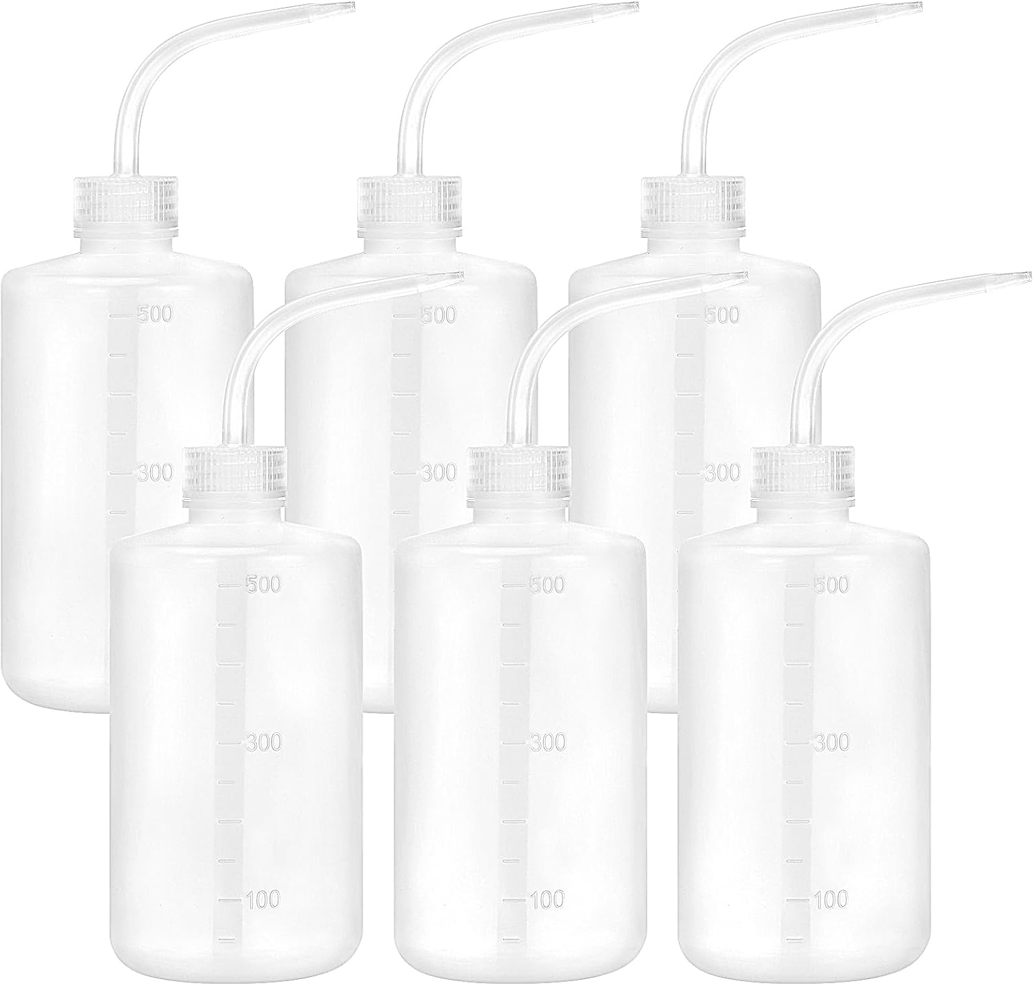 DEPEPE 6pcs 500ml Plastic Safety Wash Bottles - Lab Squeeze LDPE Squirt Tattoo Bottle With Narrow Mouth and Scale Labels (17oz x 6)