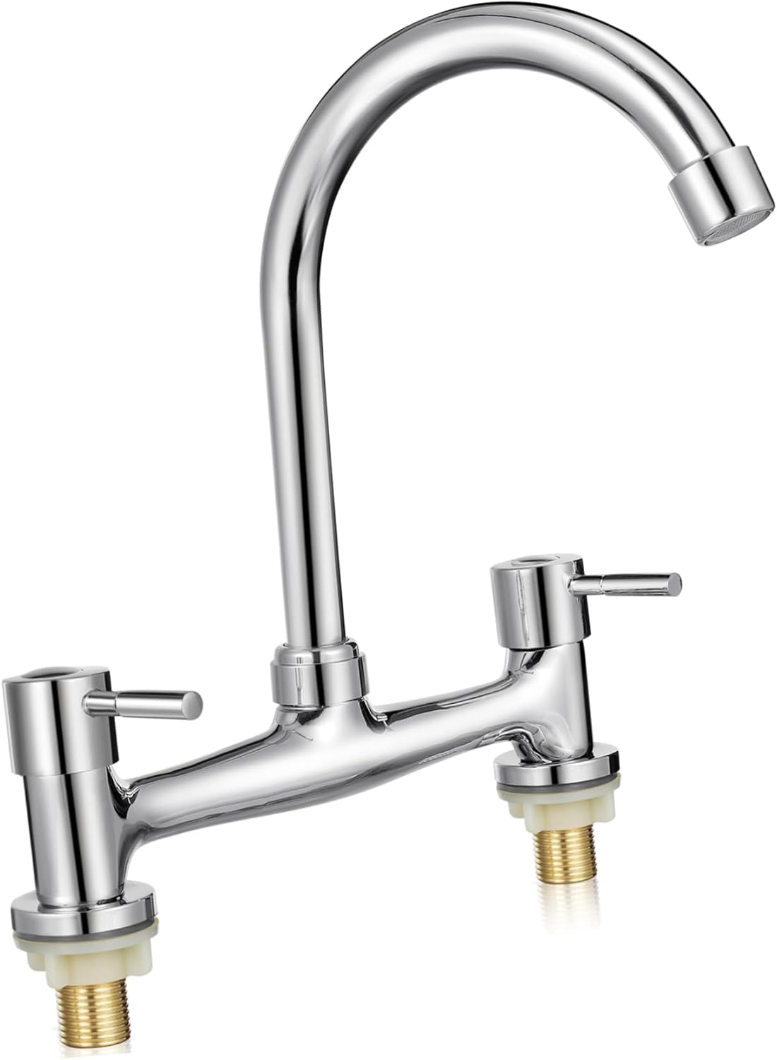 NUOBESTY Double Mixer Tap Bathroom Sink Double Hole Kitchen Sink Mixer Tap Dual Lever Gooseneck Faucet for Bathroom & Kitchen Hot and Cold Water Solid Construction 20cm Hole Spacing