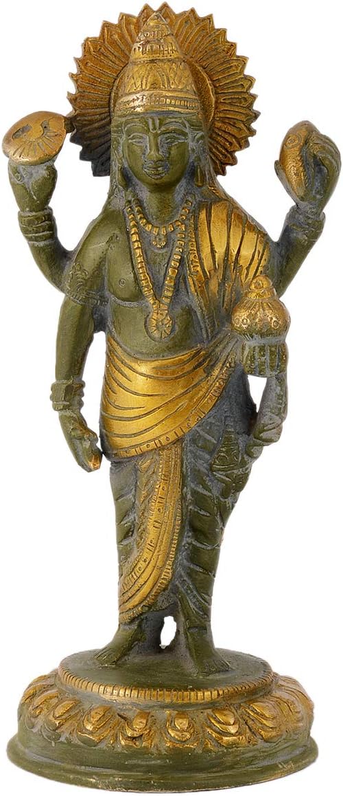 Gangesindia Lord Dhanvantari God of Ayurveda/Medicine Standing Statue with Green Antique Finish