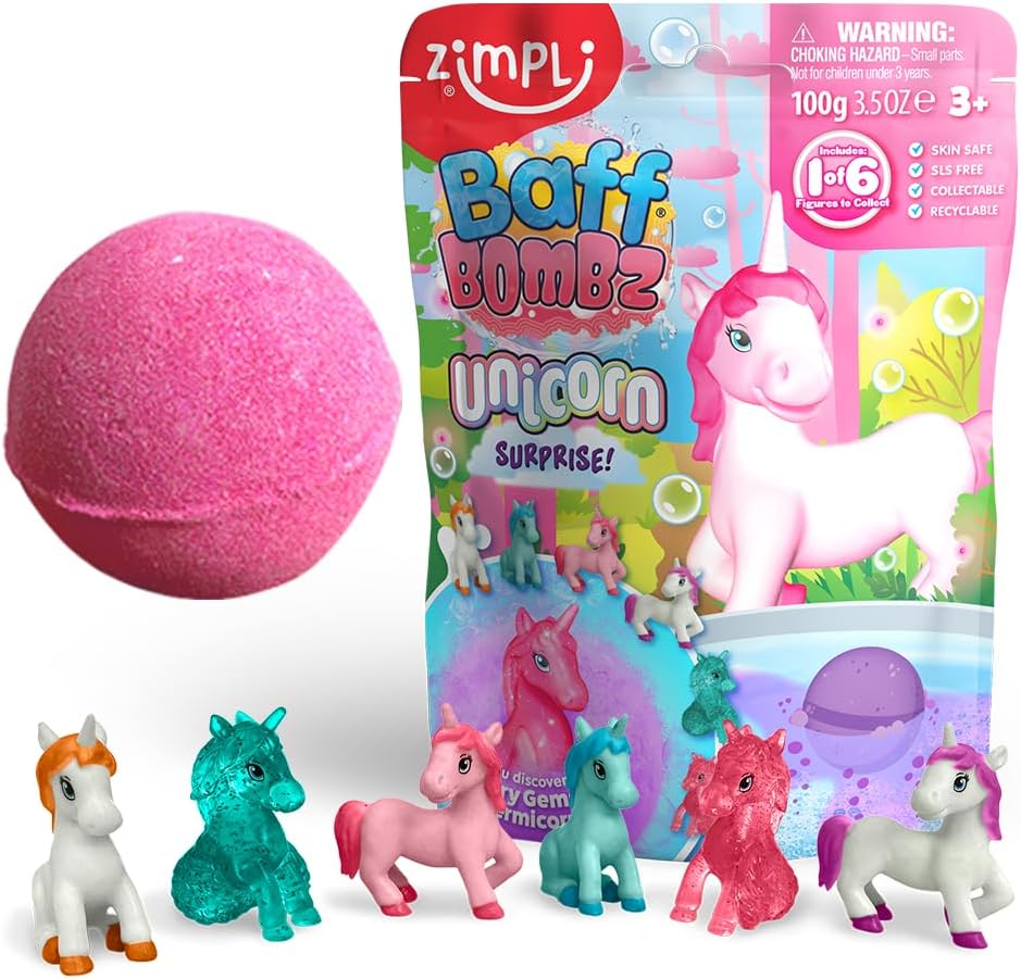 ZIMPLI - Large Unicorn Surprise Bath Bomb, 1 of 6 Surprise Unicorn Toys to Collect, One per Baff Bomb, Children's Collectable Bath Toy