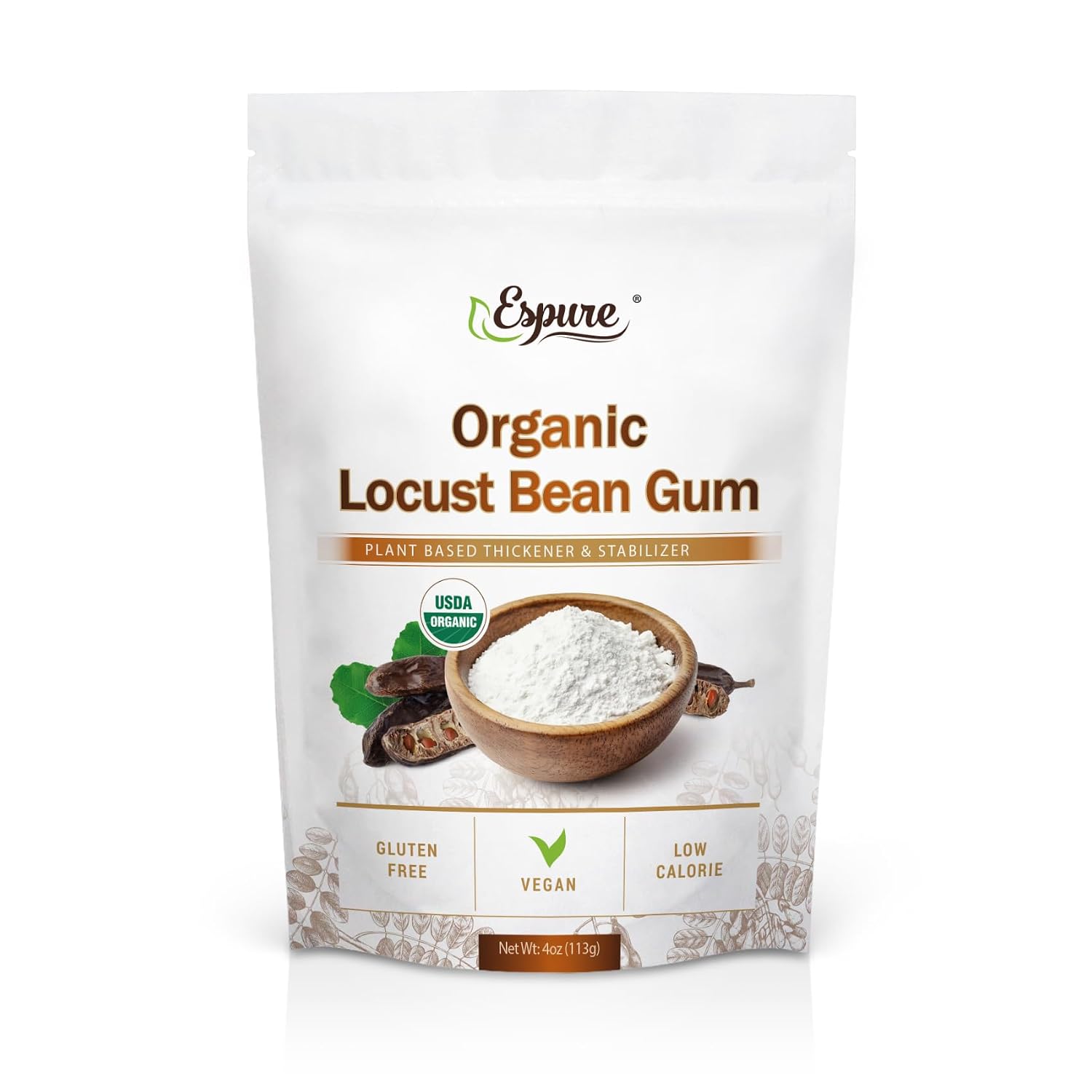 Espure Organic Locust Bean Gum Powder, USDA Certified Organic, Non-GMO, Vegan; 4oz