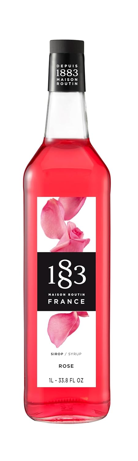1883 Maison Routin Rose Syrup, Flavored Syrup, Dairy Free, 2 Count of 1 Liter Each, Non-GMO, Vegan, Gluten Free, Kosher, Made in France with 100% Pure Cane Sugar