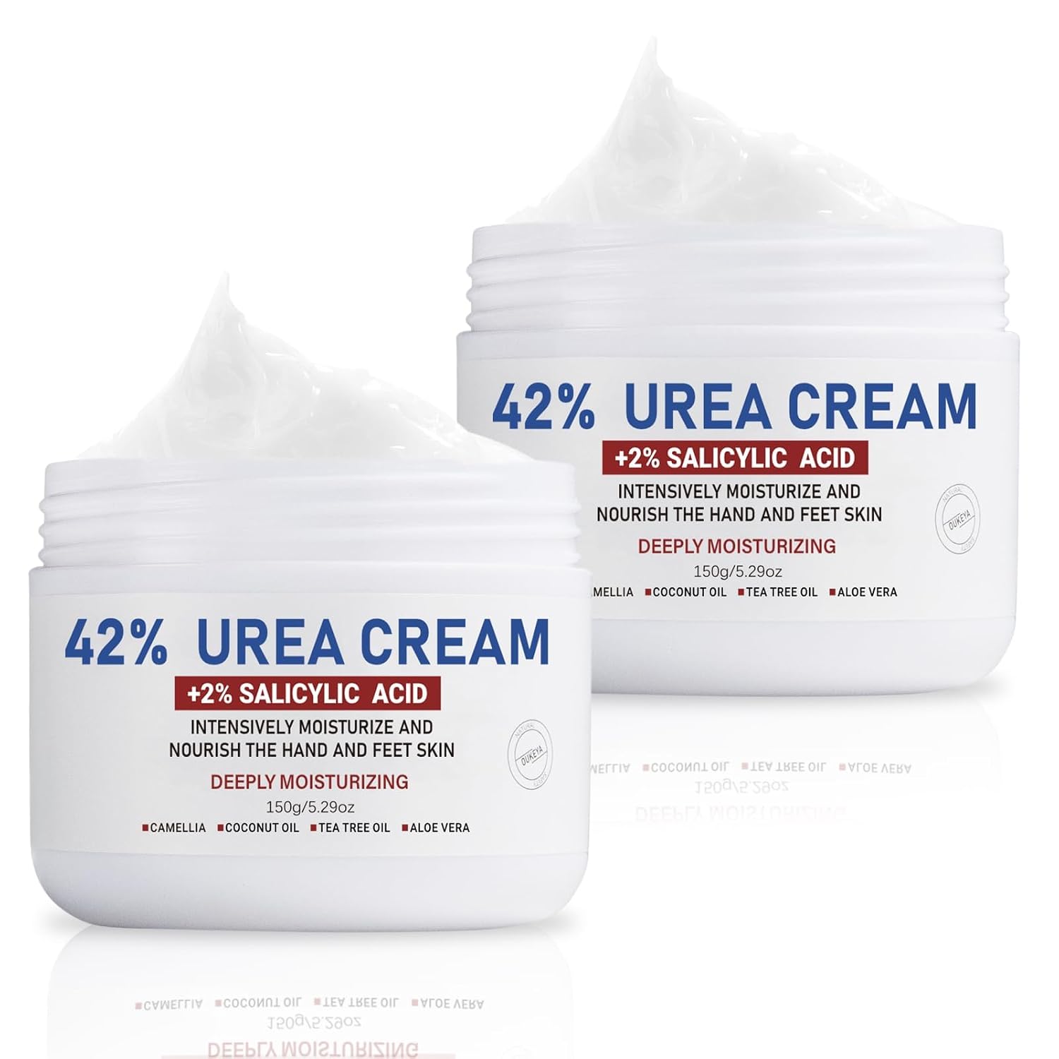 OUKEYA Urea Cream 42% plus Salicylic Acid 2% for Dry Cracked Feet, Heel, Knees, Elbows, Hands – Intensive Moisturizing Cream for Very Rough Skin, 5.29 oz, Pack of 2