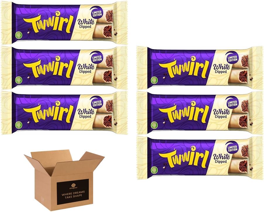 Twwirl White Dipped Chocolate Bar 43g – Creamy White Choco Snacks, Chocolate Candy Bars | Birthday, Xmas, Easter, Halloween & Thank You Gift Treats for Kids and Adults (Pack 6)