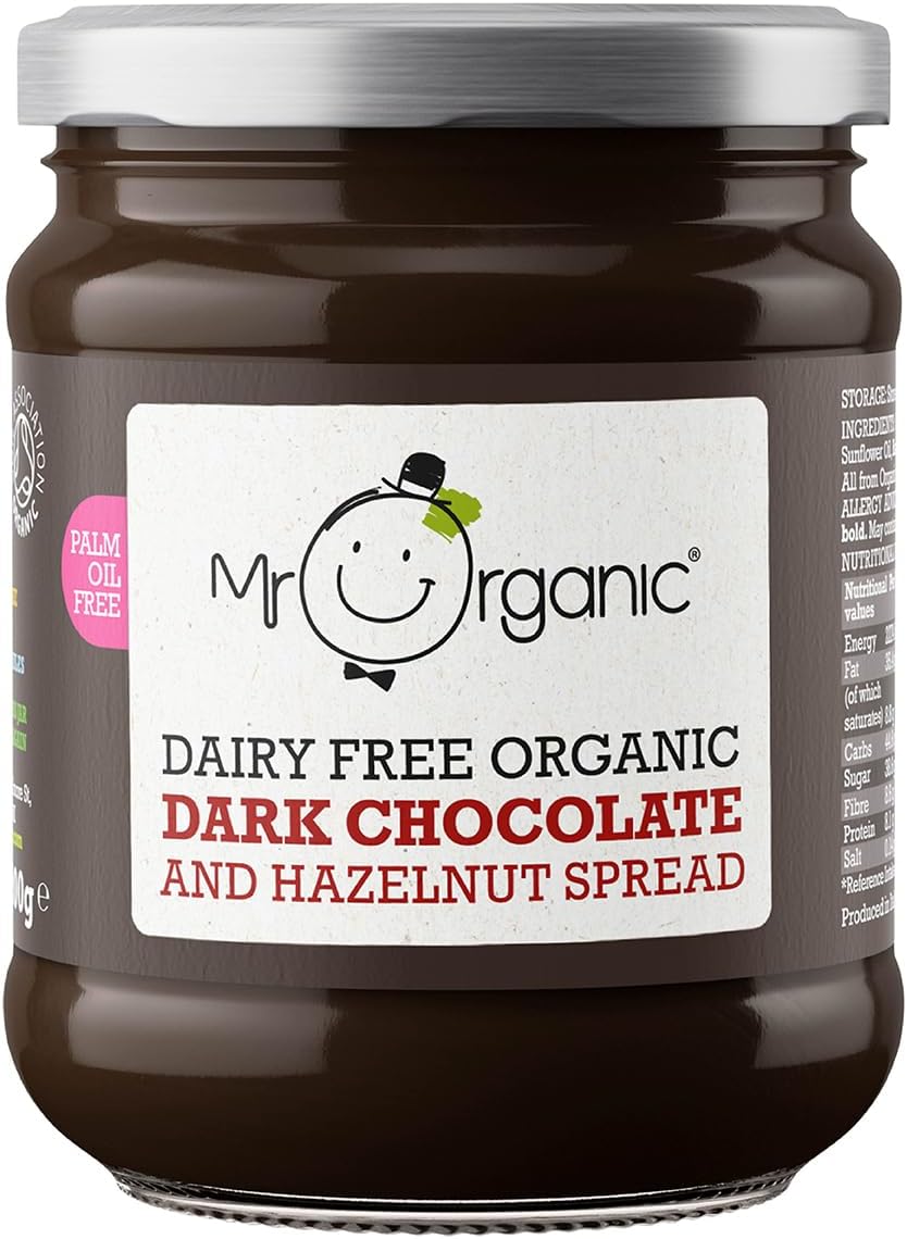 Mr Organic - Organic Dark Chocolate & Hazelnut Spread 200g - Non GMO & Preservative Free - Gluten Free & Vegan - Made with Low Fat Cocoa Powder and Hazelnut Paste