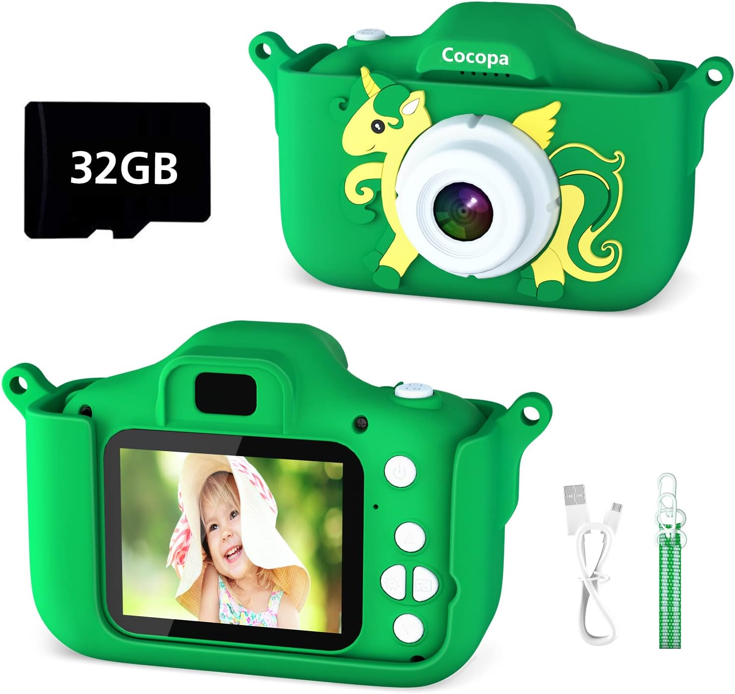 Kids Camera Digital Camera for 3-12 Year Old Girls,1080P HD Video Camera for Kids with 32GB SD Card/2 Inch IPS Screen, Birthday Christmas Toy Gifts for 3 4 5 6 7 8 Year Old Girls (Green)