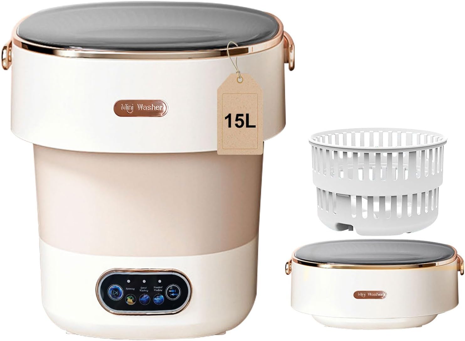 Portable Washing Machine,Mini Washer 15L Upgraded With Spin Basket,Small Clothes Folding Washing Machine Of Underwear, Baby And Small Clothes,Suitable For Home Apartments Dormitories, Hotels Khaki
