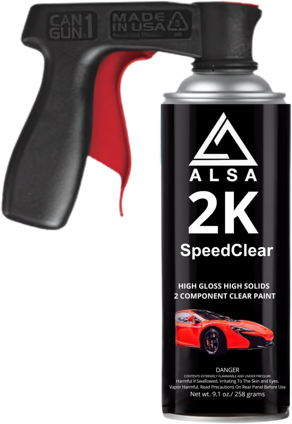 Genuine Alsa 2K Speed Clear – 2K High Gloss Automotive Clear Coat Spray/Aerosol Can - With spray gun handle