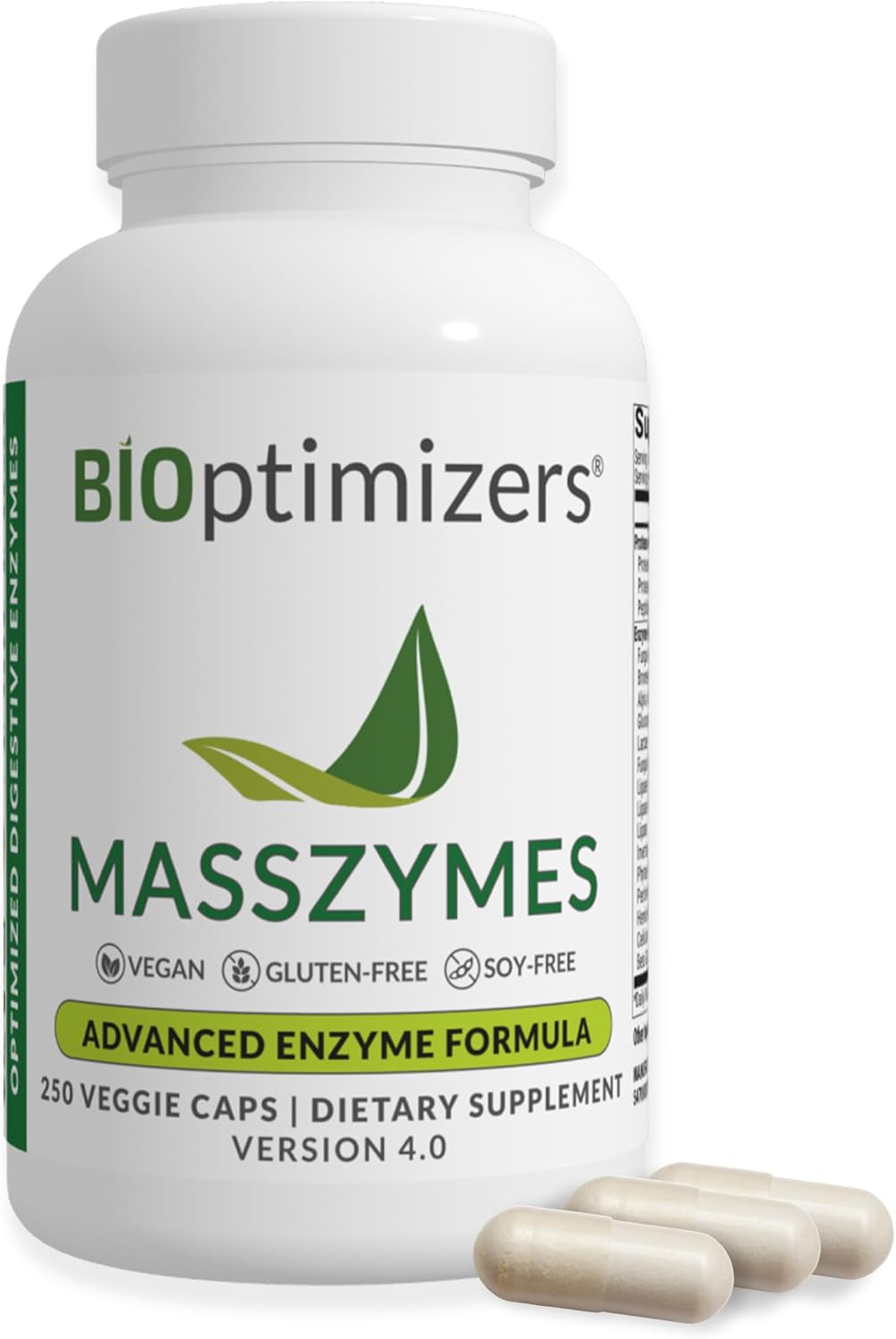 BiOptimizers MassZymes | Digestive Enzyme Supplement for Better Absorption | Relief from Bloating, Constipation, and Gas for Men & Women | Contains Lipase, Amylase & Bromelain | 250 Capsules