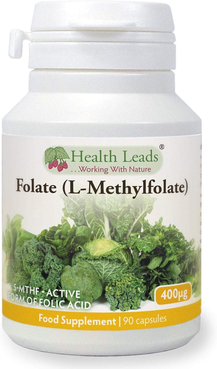 Folate (L-Methylfolate) 400μg x 90 Capsules - 5-MTHF Active Form of Folic Acid/Vitamin B9 - Supports Normal Maternal Tissue Growth During Pregnancy - PRENATAL- Magnesium Stearate Free - Made in Wales