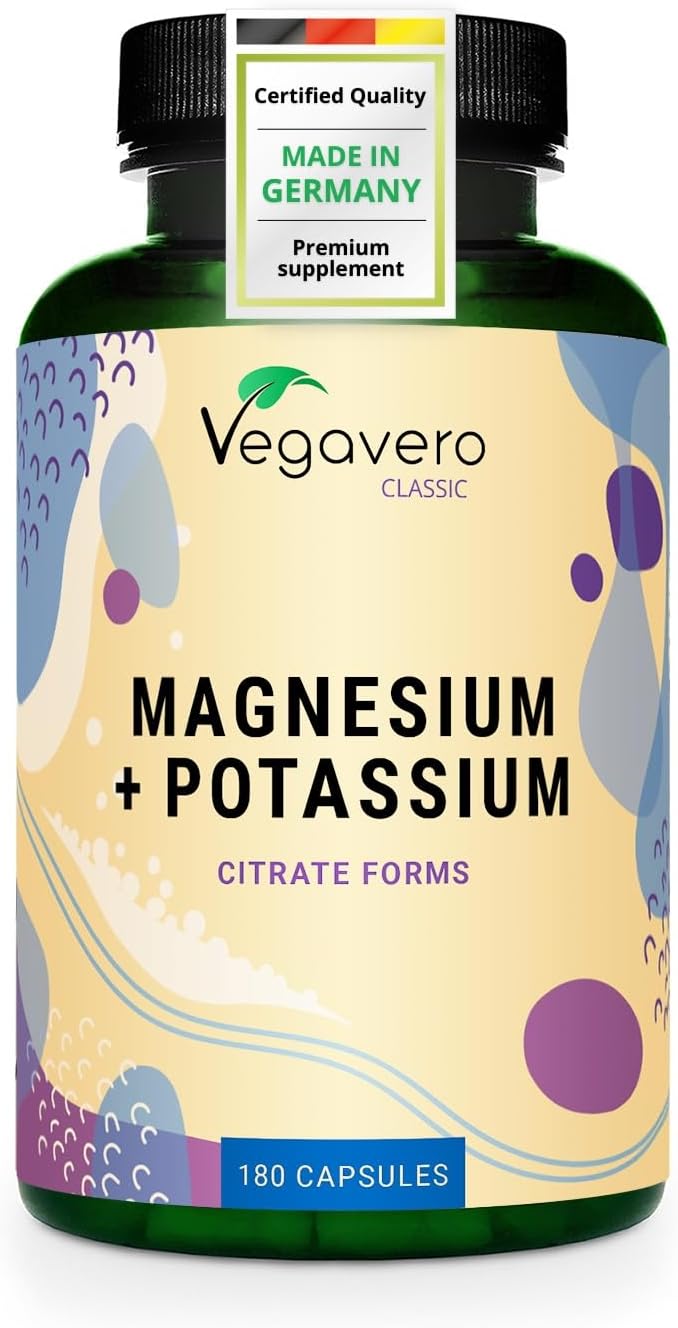 Vegavero Magnesium + Potassium | High Strength Citrate Forms | 180 Vegan Capsules | Electrolytes for Hydration & Recovery