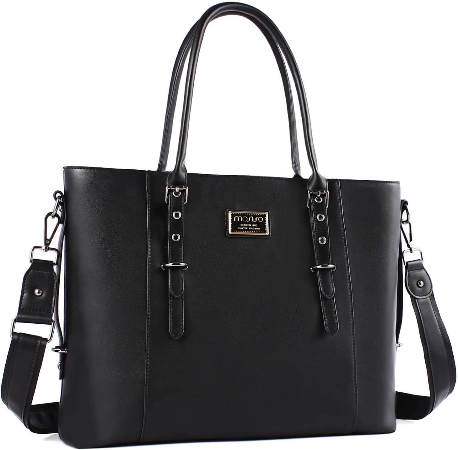 MOSISO PU Leather Laptop Tote Bag for Women, Waterproof Large Capacity Business Work Briefcase Shoulder Laptop Bag