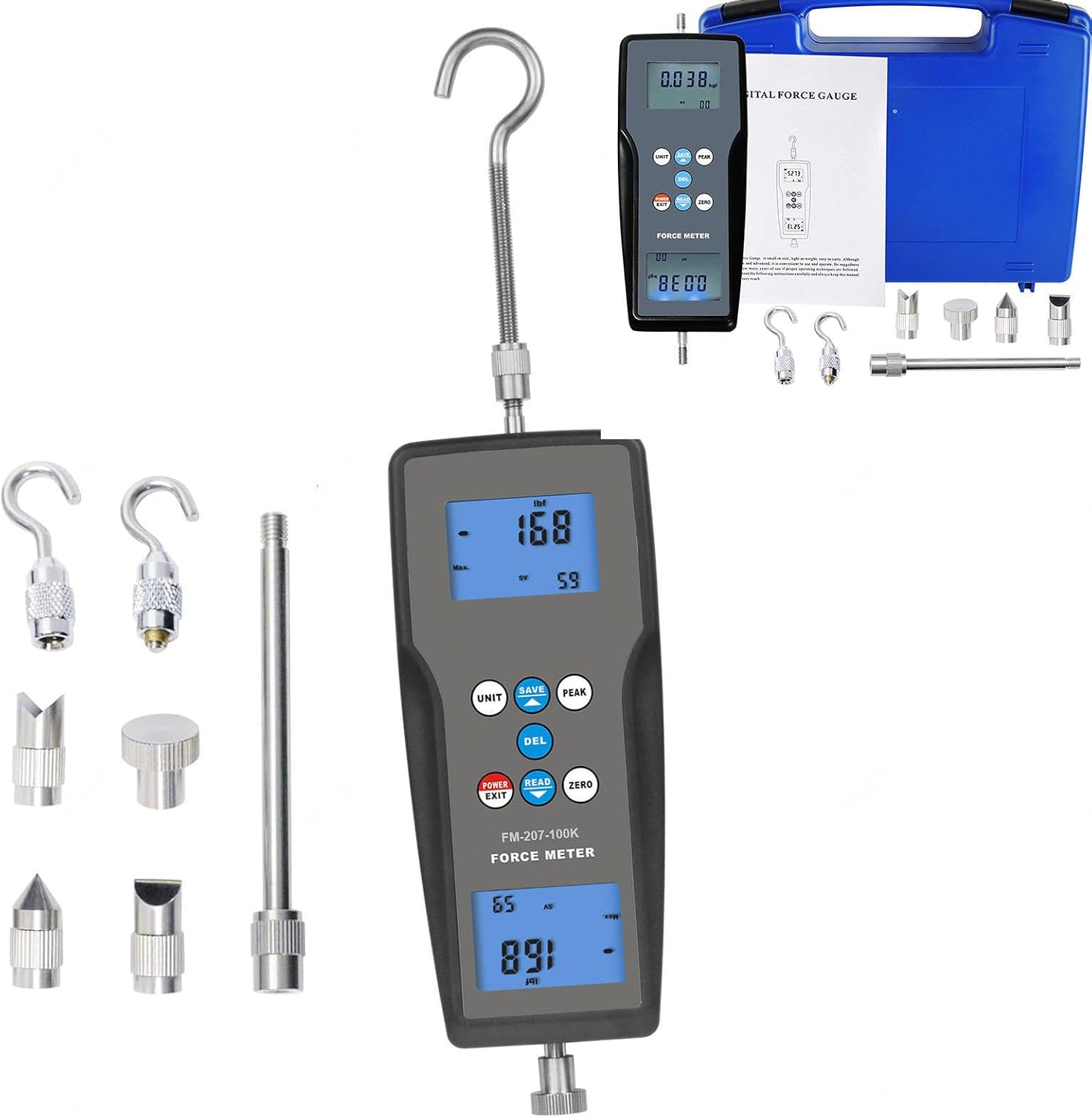 Digital Force 100K Meter Gauge Pull & Push Magnitude Test Tester Meter 3 Measurement Units N, kg, lb with USB & Bluetooth for Electronics, Building Hardware, Textile, Auto Parts