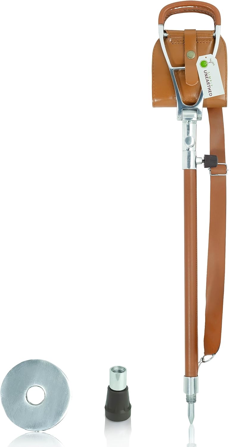 Simply Unearthed Premium Leather Tan XL Seat Shooting Stick for Men and Woman - Adjustable Height Walking Stick Suitable for Town and Country Use