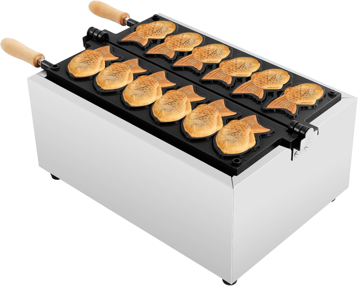 Commercial Waffle Maker,2400W Electric Countertop Waffle Maker Machine With 6-Slot Design,Non-Stick Coating, Taiyaki Baker Fish-Shaped Mold For Home Use, Restaurants, Milk Tea Shops,Etc