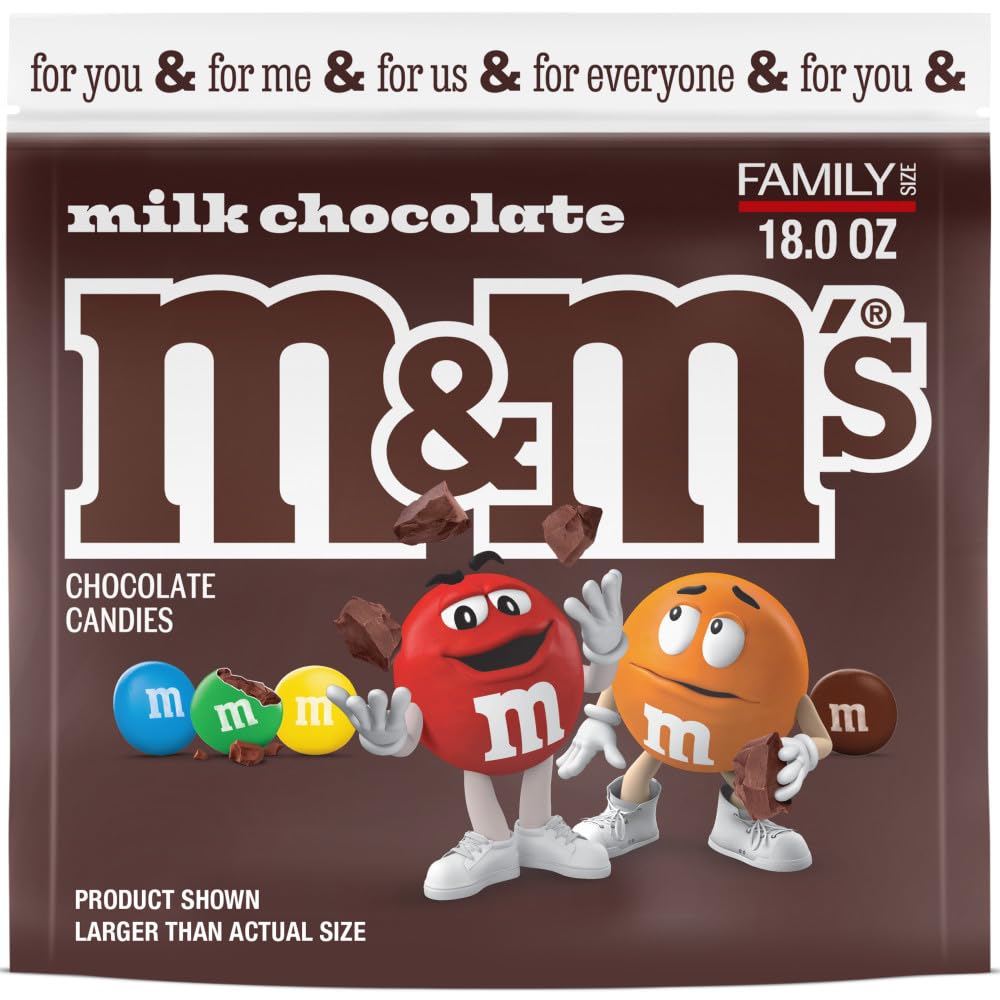 M&M'S Milk Chocolate Candy, Family Size, 18 oz Resealable Bulk Candy Bag