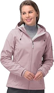 33,000ft Women's Softshell Jacket, Fleece Lined Warm Jacket Light Hooded Windproof Coat for Outdoor Hiking