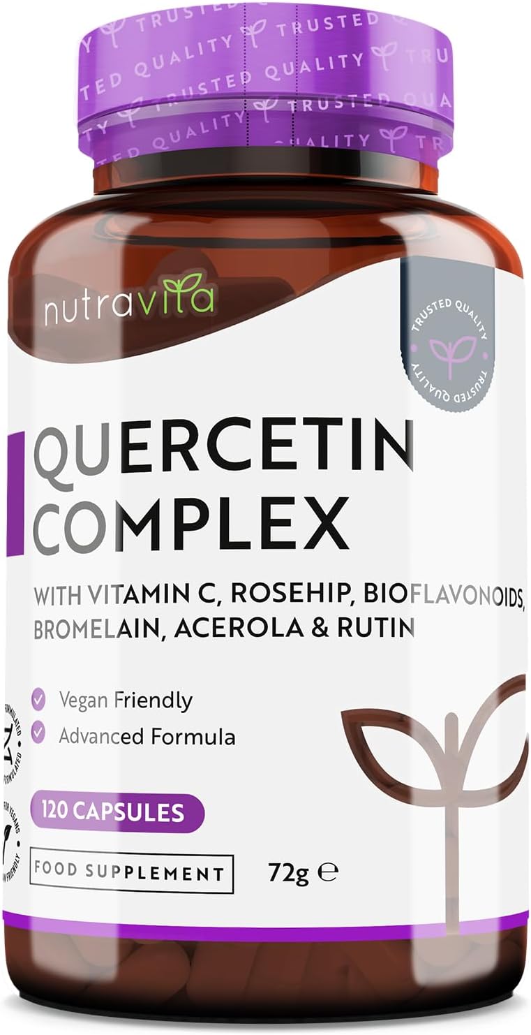 Quercetin 500mg with Bromelain & Vitamin C - 120 Vegan Capsules – for Immune Support - Blended with Rosehip, Bioflavonoids, Acerola and Rutin – Made in The UK by Nutravita