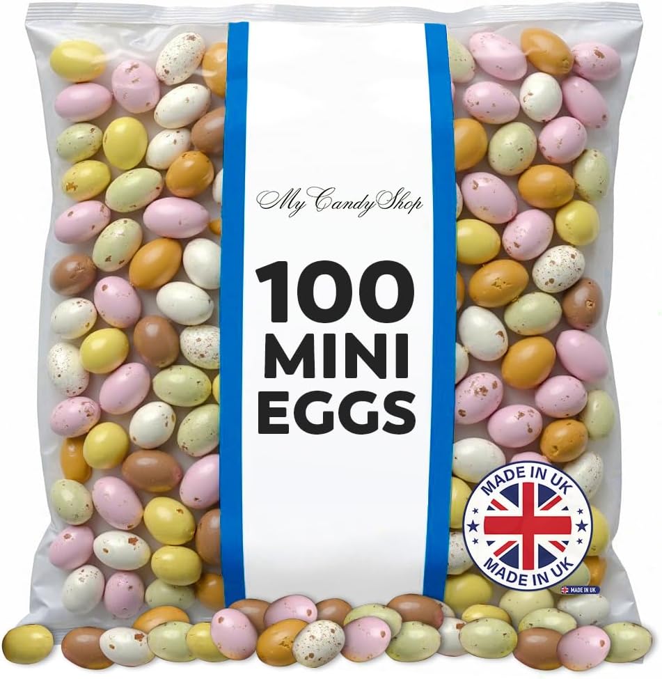 MyCandyShop Chocolate Mini Eggs - Pack of 100 Bulk Mini Chocolate Eggs Hard Shell Easter Hunt Treats - For Easter Parties & Celebrations 360g approx