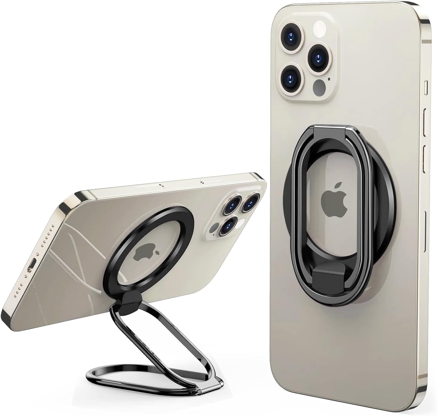 [2025 Upgraded] Mag Safe Phone Ring Holder, SUPERONE Adjustable Magnetic Kickstand & Removable Phone Grip Compatible with Wireless Charging Only for iPhone 16 & 15 & 14 & 13 & 12 Series - Black