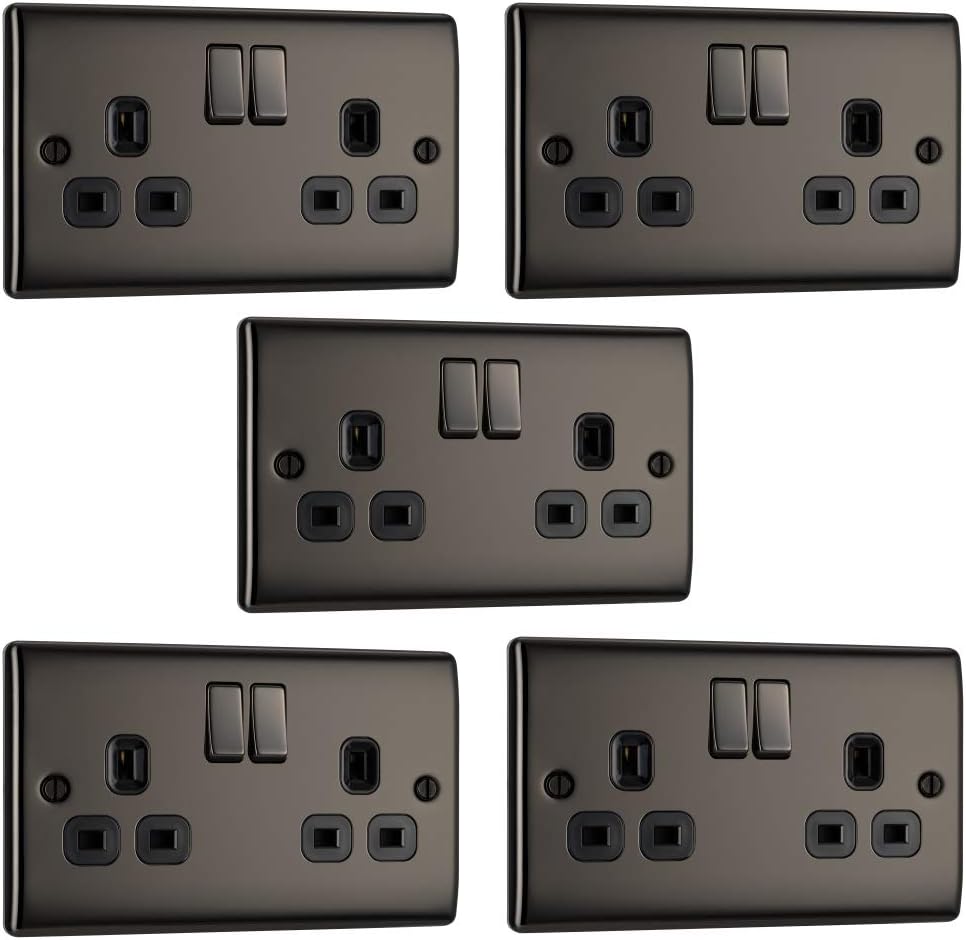 Pack of 5 x BG Nexus NBN22B Twin Switch Sockets Black Nickel 13A