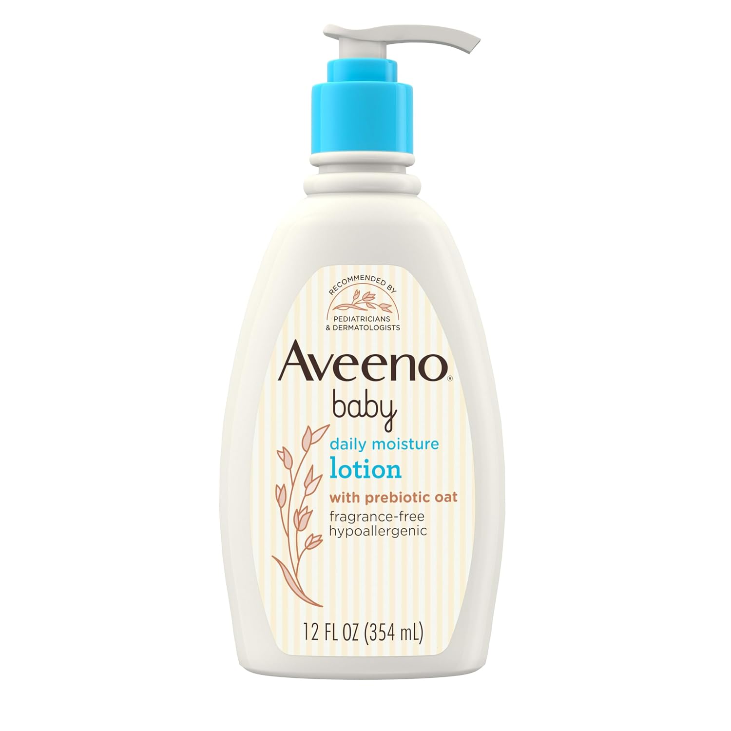 Aveeno Baby Daily Moisture Body Lotion for Sensitive Skin, Hypoallergenic Moisturizing Baby Lotion with Nourishing Oatmeal to Deeply Moisturize Baby's Skin, Fragrance-Free, 12 fl. oz