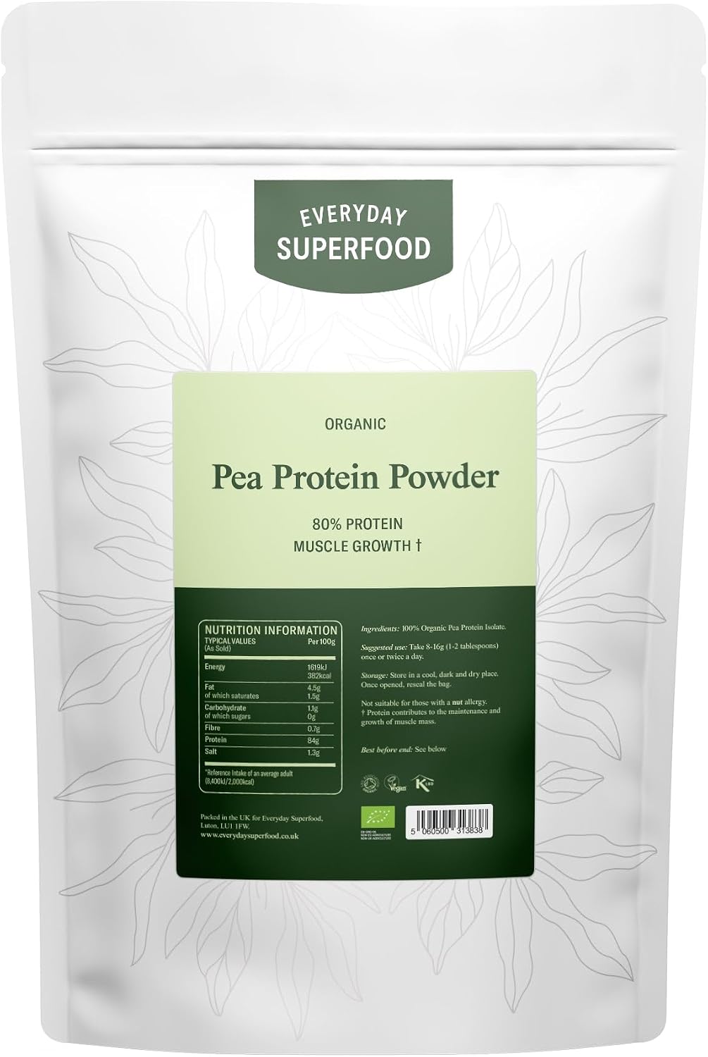 Everyday Superfood Organic Pea Protein Powder 1.8kg | 84% Protein | Unflavoured | Lab-Tested for Heavy Metals | Pre-Workout & Post-Workout | Vegan & Kosher