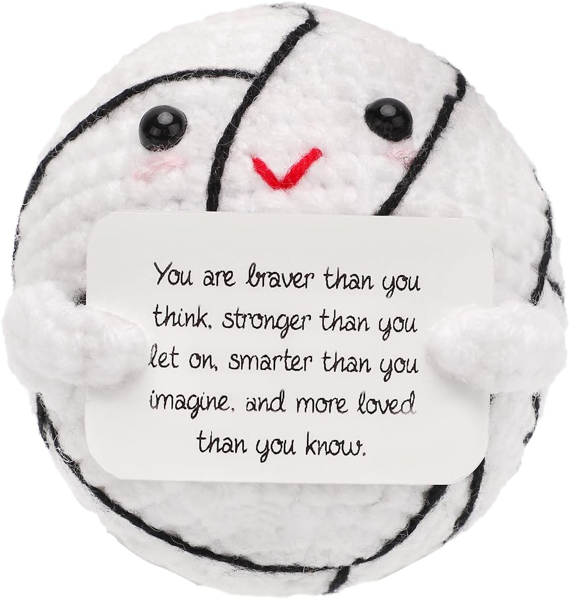 Positive Volleyball Doll, Cute Funny Crochet Inspirational Support Volleyball Toy, Positive Emotional Knitted Plush Doll with Positive Card for Sports Lover Friends Party Gift Decorations