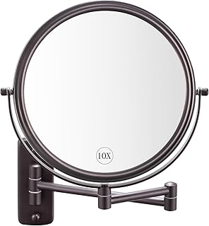 DECLUTTR 9 Inch Wall Mounted Magnifying Mirror with 10x Magnification, Double Sided Vanity Makeup Mirror for Bathroom, Brown