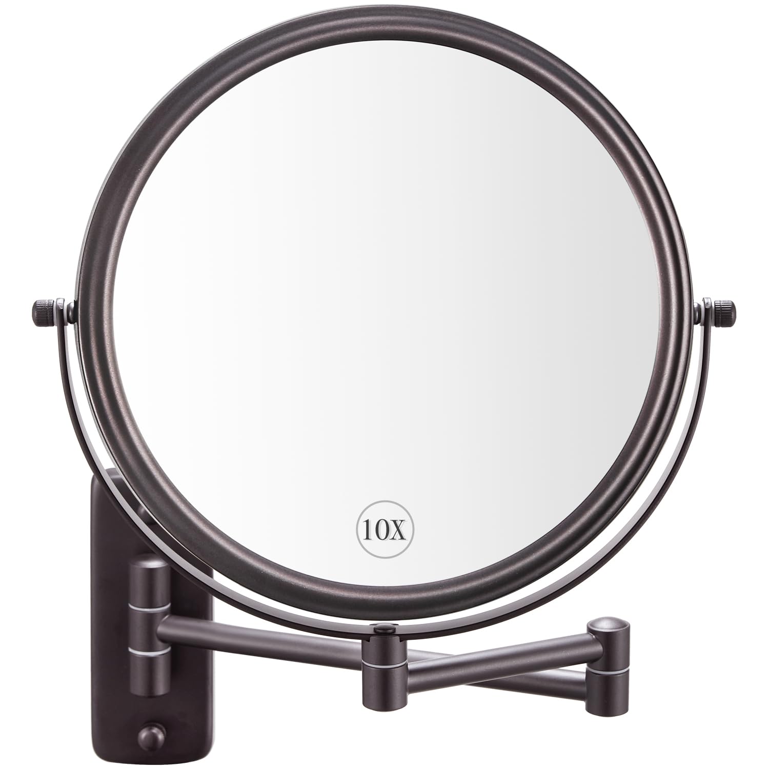 DECLUTTR 9 Inch Wall Mounted Magnifying Mirror with 10x Magnification, Double Sided Vanity Makeup Mirror for Bathroom, Brown