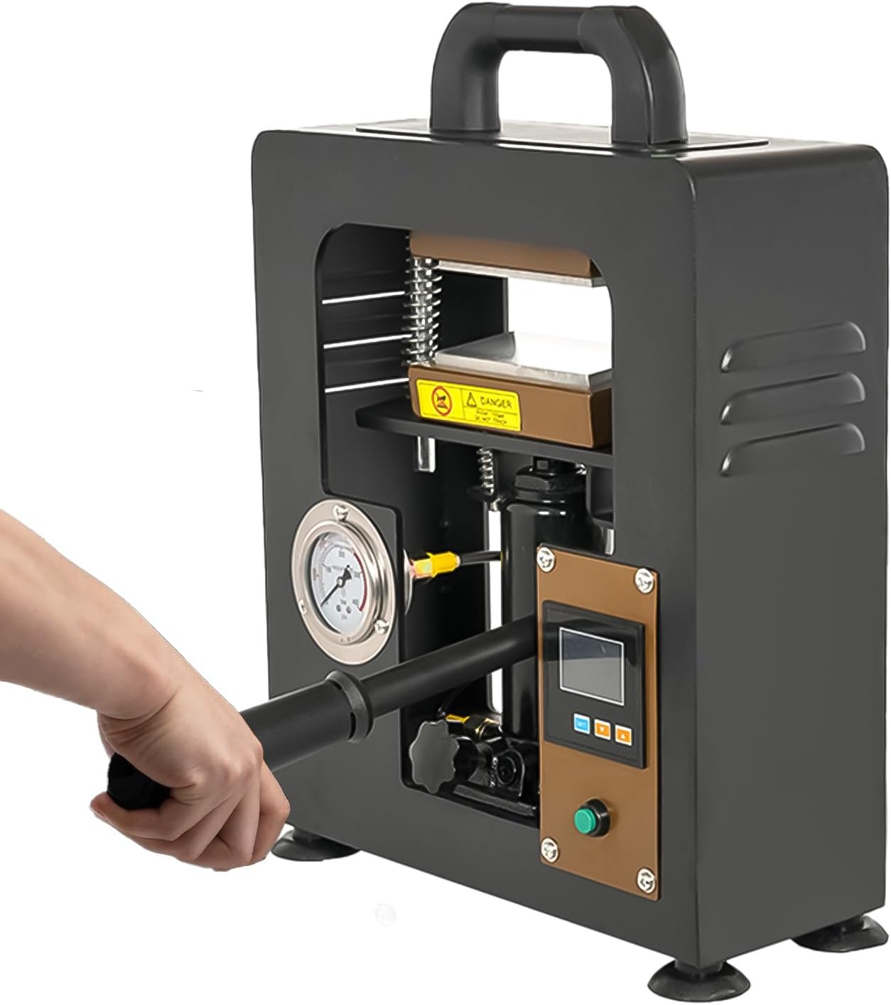 Uadme 10T Hydraulic Heat Press Machine, 600W Manual Press Machine with Dual Heating Plates Digital Control Panel for Extraction PU Leather Flowers Plants